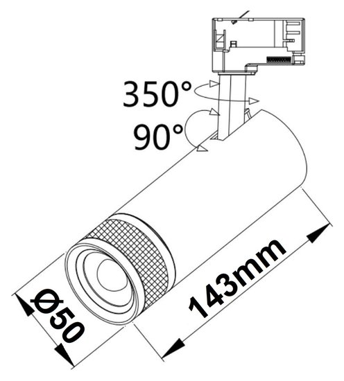 ISOLED 3-PH Schienen-Strahler fokussierbar, 8W, 20°-55°, weiß matt, 3000K, dimmbar