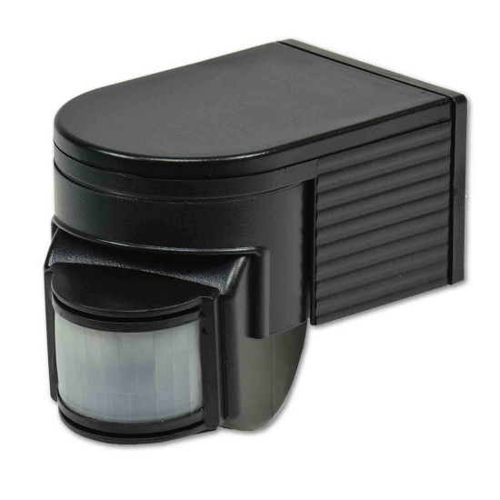 ISOLED PIR Bewegungsmelder schwarz, 230V, max. 4A, 180° max. 10m Detektionsradius, IP44, Aufputzmontage