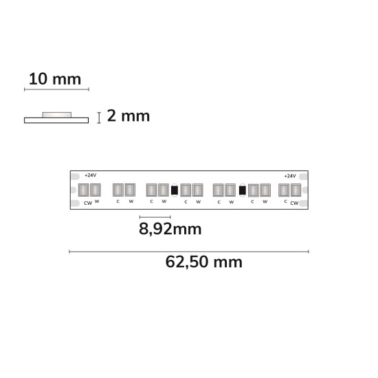 ISOLED LED HEQ922/960 Linear CCT Flexband, 24V DC, 15W kw-15W ww, 140lm/W, IP20, 5m Rolle, 224 LED/m