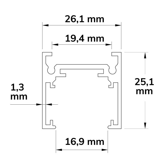 ISOLED Track48 Aufbauschiene flat, schwarz, 200cm, 4-polig, inkl. Endkappen und Schutzcover