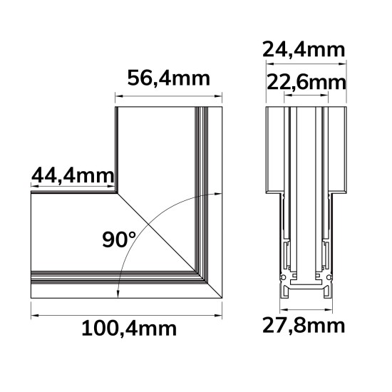 ISOLED Track48 Eckschiene 90° vertikal für Einbauschiene, schwarz, nicht stromführend