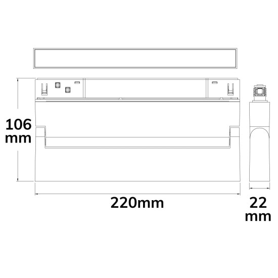 ISOLED Track48 Linear-Schienen-Strahler 22cm schwarz, 12W, 120°, UGR<19, 48V DC, 3000K, CRI90, DALI dimmbar