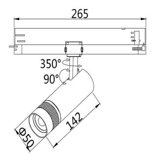 ISOLED 3-Phasen Schienen-Strahler fokussierbar, 12W, 20°-55°, schwarz matt, 3000K, DALI dimmbar