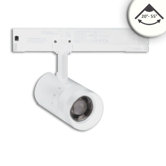 ISOLED 3-Phasen Schienen-Strahler fokussierbar, 12W, 20°-55°, weiß matt, 4000K, DALI dimmbar