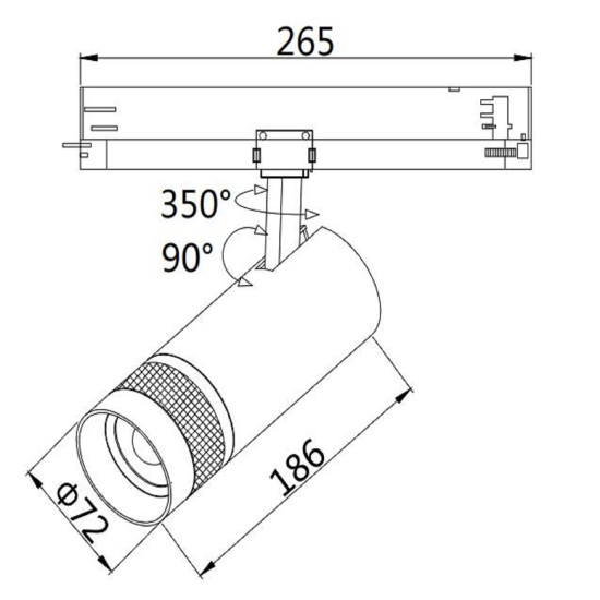 ISOLED 3-Phasen Schienen-Strahler fokussierbar, 24W, 20°-55°, schwarz matt, 4000K, DALI dimmbar