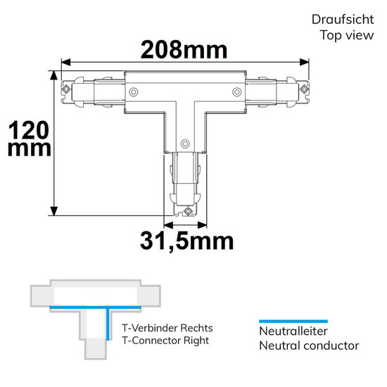 Isoled 3-Phasen DALI T-Verbinder für Aufbauschiene, N-Leiter rechts, weiß 116228