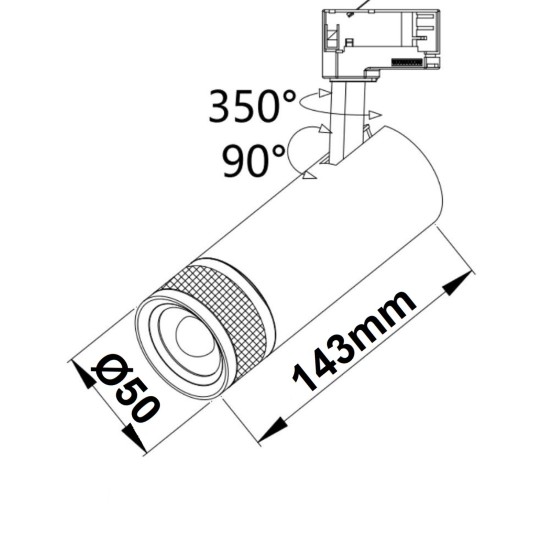 ISOLED 3-Phasen Schienen-Strahler fokussierbar, 8W, 20°-55°, schwarz matt, 2700K, dimmbar