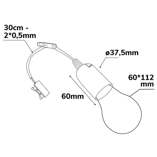Isoled Baufassung E27 SET mit Federklemme, Öse und LED bulb 9W, warmweiß 116421