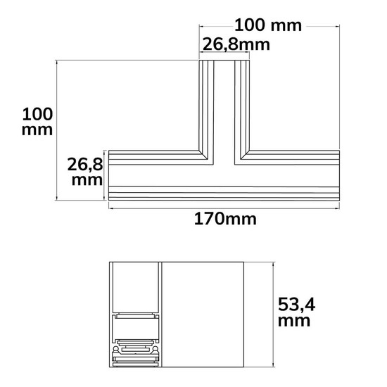 Isoled Track48 T-Schiene horizontal für Aufbauschiene, schwarz, nicht stromführend 116729