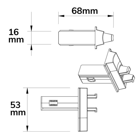 Isoled Track48 Multi X Verbinder zum Basismodul, für Aufbauschiene, schwarz, max. 6A, 4-polig 116734