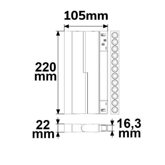 Isoled Track48 Raster-Schienenstrahler 22cm weiß, 12W, 36°, UGR<19, 48V DC, 4000K, CRI90, DALI dimmbar 116756
