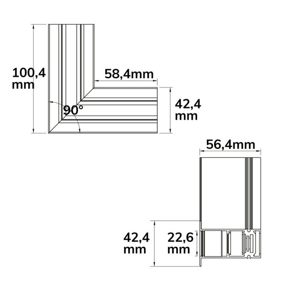 Isoled Track48 Eckschiene 90° horizontal für Einbauschiene, weiß, nicht stromführend 116772