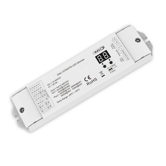 Isoled DALI-2 DT6 5 Adressen / DT8 5-Kanal 1 Adresse Multi-PWM Dimmer, 12-24V 5x4A, 36-48V 5x3A 116820