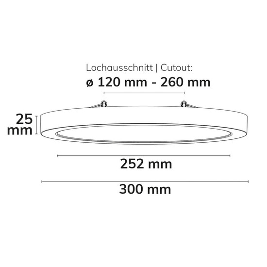 Isoled LED Aufbau/Einbauleuchte Flex Pro DN300, 22W, weiß, 120lm/W, 3000/3500/4000K, dimmbar 116830
