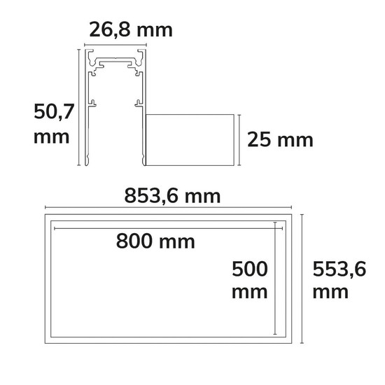 Isoled Track48 Leuchtenrahmen H50, Innenformat 500x800mm, weiß, exkl. Trafo, Montageclip/Seilabh. 116870