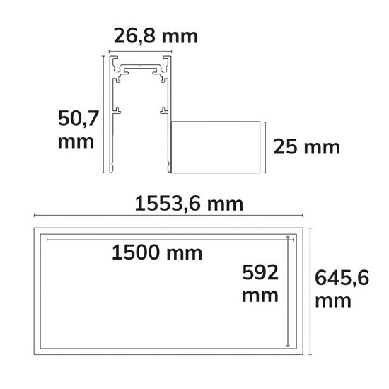 Isoled Track48 Leuchtenrahmen H50, Innenformat 592x1500mm, weiß, exkl. Trafo, Montageclip/Seilabh. 116876