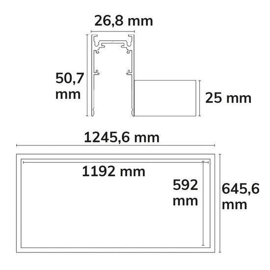 Isoled Track48 Leuchtenrahmen H50, Innenformat 592x1192mm, schwarz, exkl. Trafo, Montageclip/Seilabh. 116881