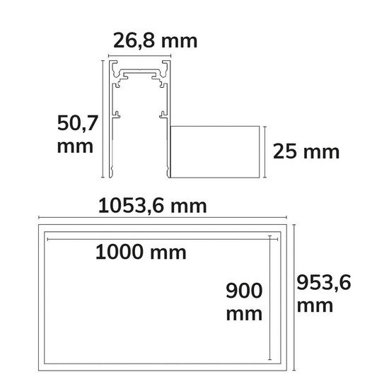 Isoled Track48 Leuchtenrahmen H50, Innenformat 900x1000mm, schwarz, exkl. Trafo, Montageclip/Seilabh. 116882