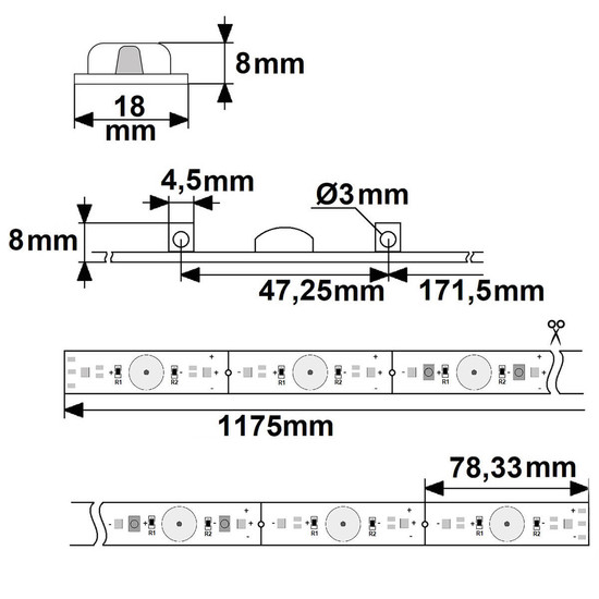 Isoled LED Platine Backlight 825/855, 1175mm, 180° Linse, 24V, 8W+8W, IP20, weißdynamisch, dimmbar 116930