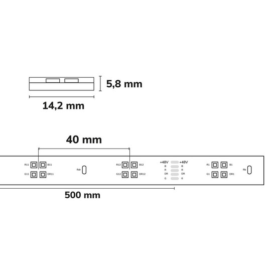 Isoled LED GROW Flexband, 48V DC, 17W/m, IP67, PPF 15,1 µmol/s, 5m Rolle, 50cm Trennstelle, 4x24 LED/m 117039