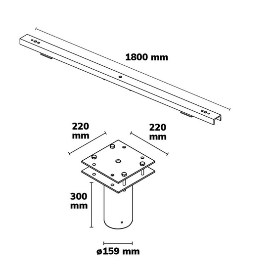 Isoled Traverse mit Zopfmaß 133mm für 3/5 Flutlichter 117051