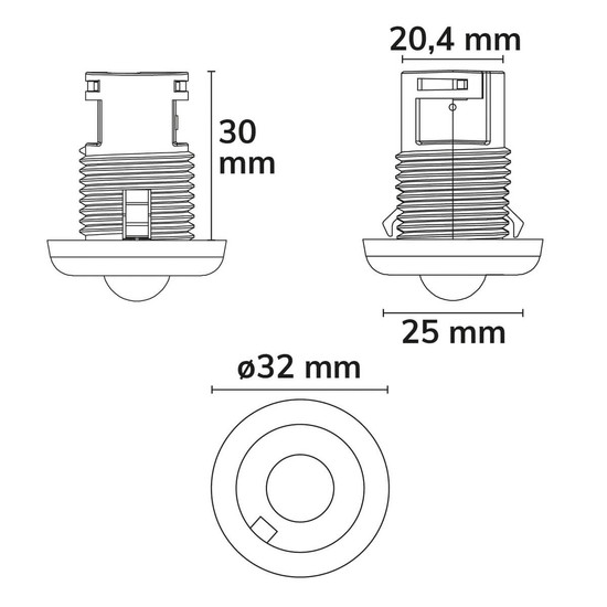 Isoled DALI-2 Mini-PIR-Einbau-Bewegungs-/Lichtsensor, Detektion H:2.5m, benötigt DALI-Bus Spannung weiß 117155