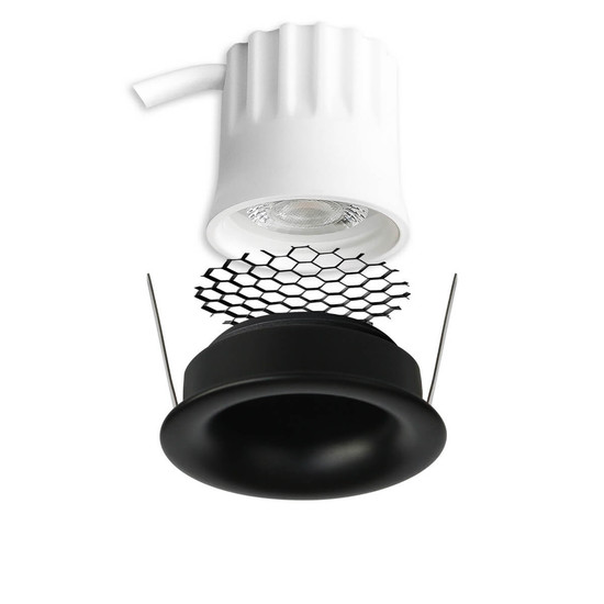 Isoled LED Einbaustrahler BACK32, schwarz matt, rund, 5W, CRI90, 2700K, rückversetzt, Honeycomb, dimmbar 117246