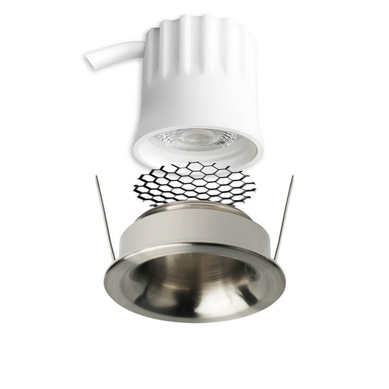 Isoled LED Einbaustrahler BACK32, nickel geb., rund, 5W, CRI90, 3000K, rückversetzt, Honeycomb, dimmbar 117251