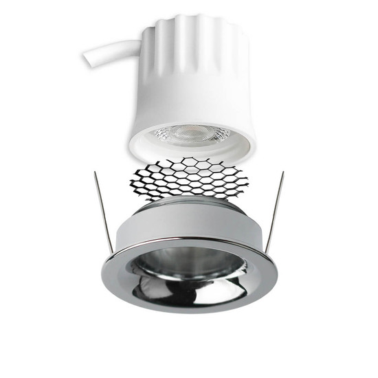 Isoled LED Einbaustrahler BACK32, alu glänzend, rund, 5W, CRI90, 3000K, rückversetzt, Honeycomb, dimmbar 117253