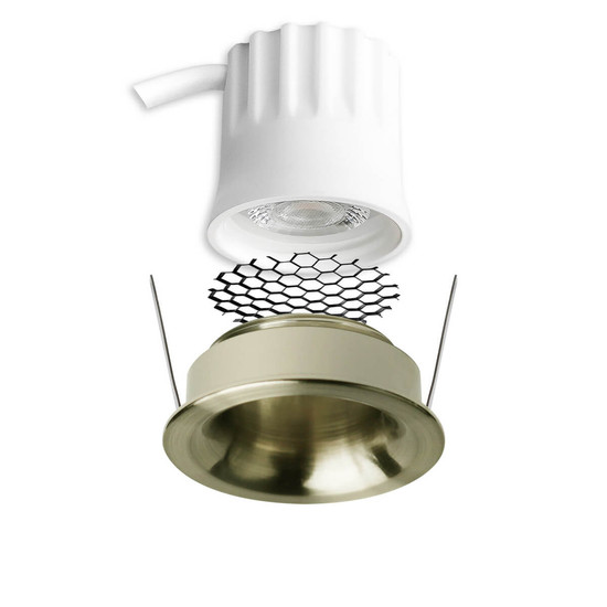 Isoled LED Einbaustrahler BACK32, messing geb., rund, 5W, CRI90, 3000K, rückversetzt, Honeycomb, dimmbar 117255