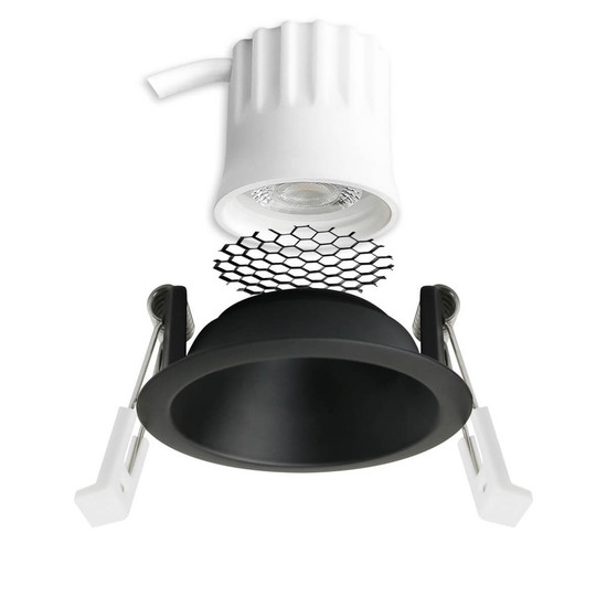 Isoled LED Einbaustrahler BACK45, schwarz matt, rund, 5W, CRI90, 3000K, rückversetzt, Honeycomb, dimmbar 117268