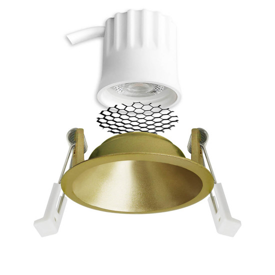 Isoled LED Einbaustrahler BACK45, gold, rund, 5W, CRI90, 3000K, rückversetzt, Honeycomb, dimmbar 117270