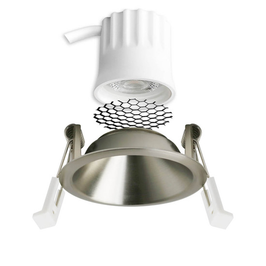 Isoled LED Einbaustrahler BACK45, nickel geb., rund, 5W, CRI90, 2700K, rückversetzt, Honeycomb, dimmbar 117271