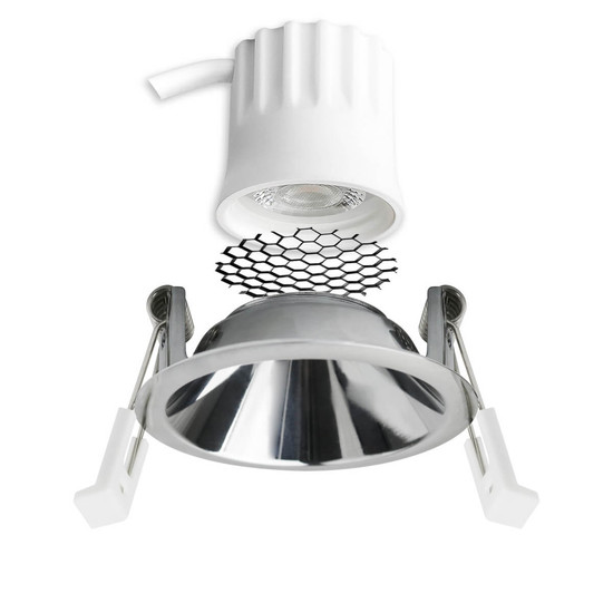 Isoled LED Einbaustrahler BACK45, alu glänzend, rund, 5W, CRI90, 2700K, rückversetzt, Honeycomb, dimmbar 117273