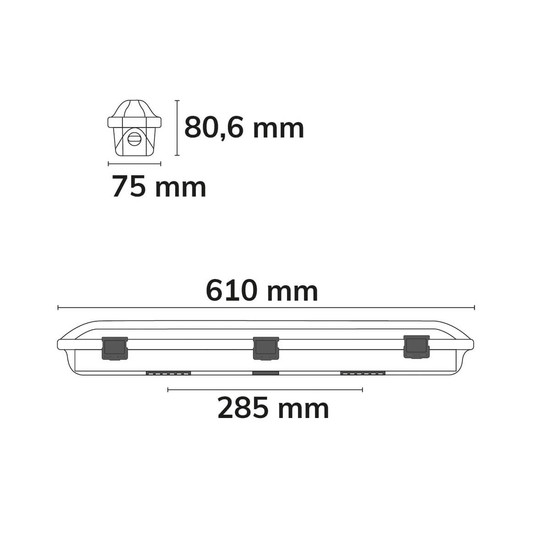 Isoled LED Wannenleuchte SL 60cm, IP66, PowerSwitch 14-20W, 140lm/W, ColorSwitch 3000/4000/5700K 117308