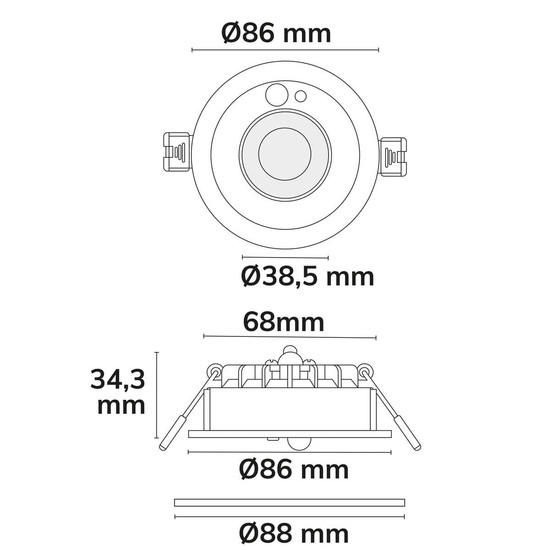 Isoled LED Einbaustrahler Vario-68 mit PIR-Sensor 6W, 60°, 2700/3000/4000/6000K, IP65, CRI90, schwarz 117342