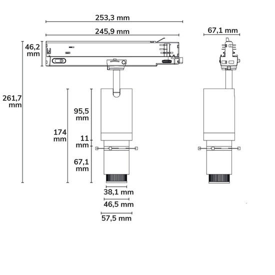 Isoled 3-Phasen Schienen-Konturenstrahler SHAPE, 20W, 30° schwarz matt, 3000K, CRI90, DALI dimmbar 117432