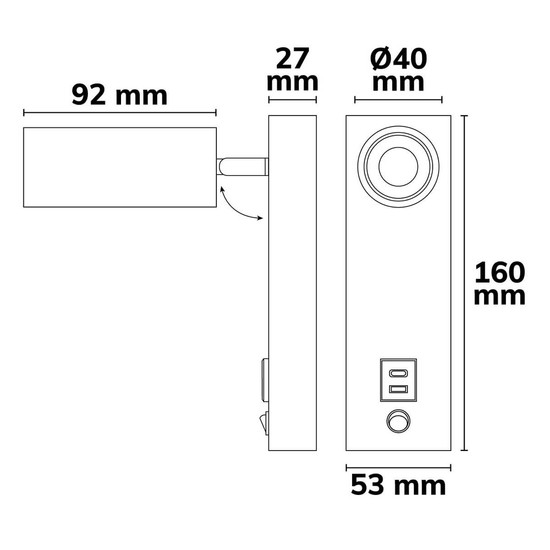 Isoled LED Leseleuchte, 4,5W, schwarz, mit USB-A und USB-C Ladebuchse, 3000K 117575