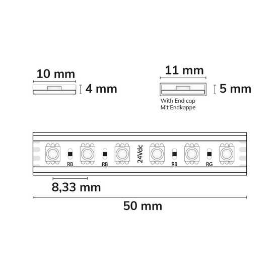 Isoled LED AQUA RGB Linear Flexband, 24V DC, 14,4W, IP68, 5m Rolle, 120LED/m 117715