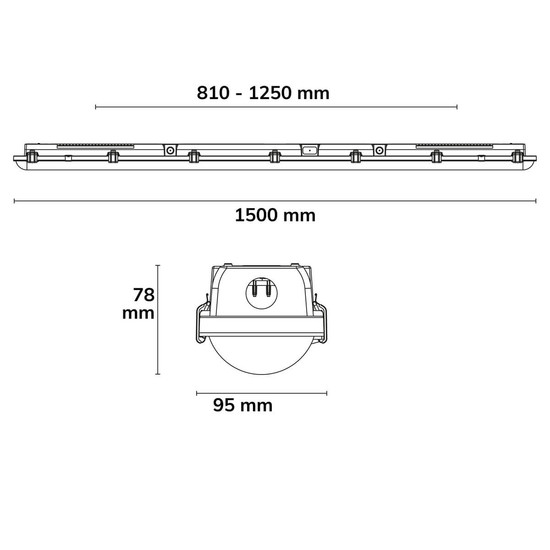 Isoled LED Wannenleuchte HEQ, 150cm, IP65, 35-60W, 160lm/W, 3000/3500/4000K, CRI80, DALI DT6 117799