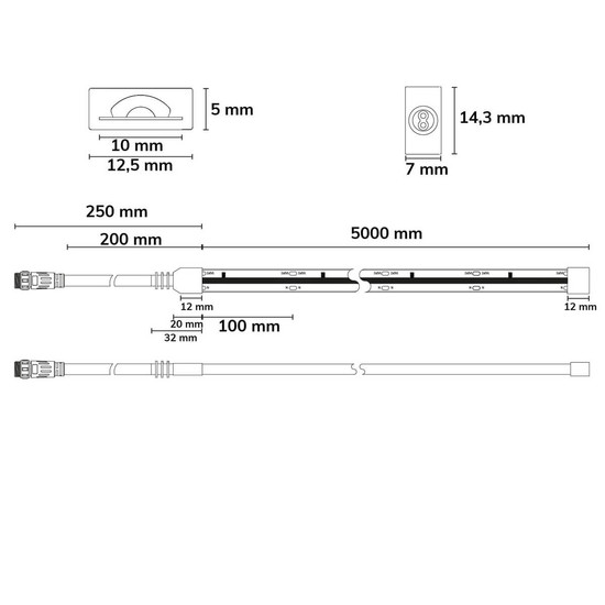 Isoled LED Flexband 230V COB, 14W/m, 5m Rolle, 4000K, CRI90, IP67, male-Stecker einseitig 117809