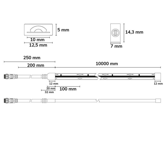 Isoled LED Flexband 230V COB, 14W/m, 10m Rolle, 2700K, CRI90, IP67, male-Stecker einseitig 117810