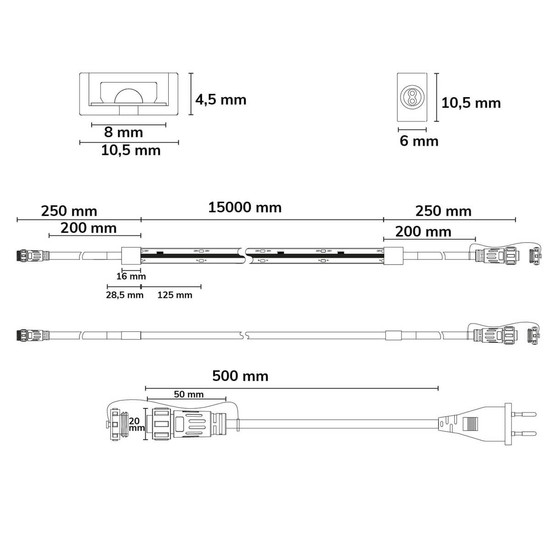 Isoled LED Flexband 230V COB, 12W/m, 15m Rolle auf Kabeltrommel, 3000K, CRI80, IP67, male/female Anschluss 117820