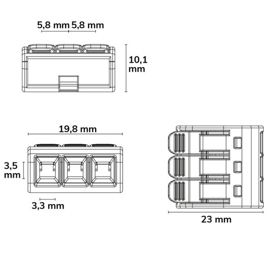 Isoled Hebelklemme, 3-polig, 0,2-4mm², 25Stk, 450V/32A, alle Leiterarten, werkzeuglos Kabel verbinden 117907