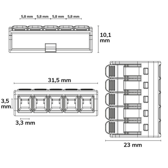 Isoled Hebelklemme, 5-polig, 0,2-4mm², 25Stk, 450V/32A, alle Leiterarten, werkzeuglos Kabel verbinden 117908