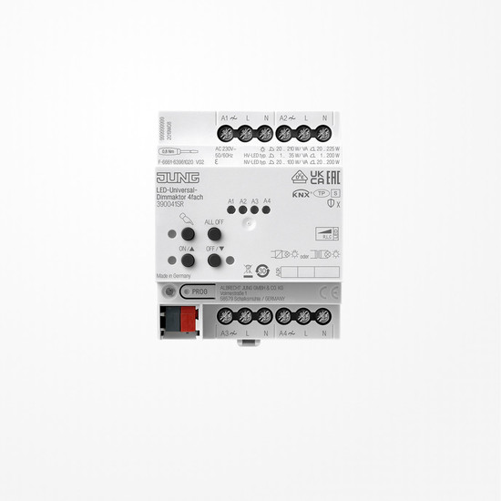 Jung 390041SR KNX LED-Universal-Dimmaktor, 4fach, AC 110 ... 230 V ~, 50/60 Hz, 4 TE, Secure