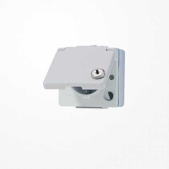 Jung 620WSL SCHUKO-Steckdose, Klappdeckel, mit Sicherheitsschloss, IP 44, WG 600