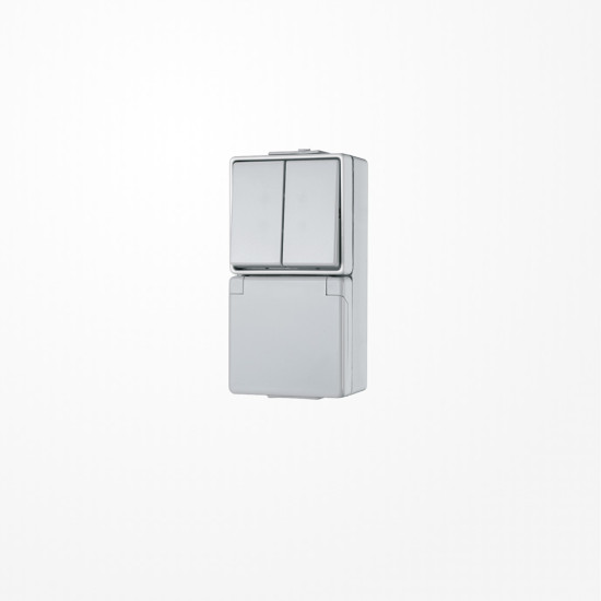 Jung 675W SCHUKO-Steckdose 16 A 250 V ~ mit Serienschalter 10 AX 250 V ~, IP 44, WG 600