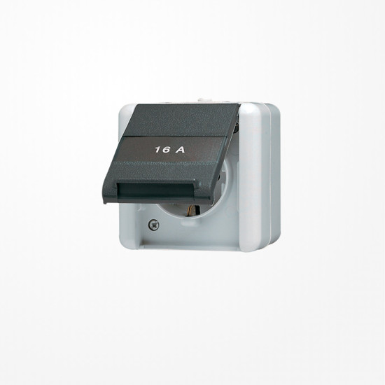 Jung 820KINAW SCHUKO-Steckdose 16 A 250 V ~, mit Schriftfeld, SAFETY+, Klappdeckel, WG 800, grau/anthrazit