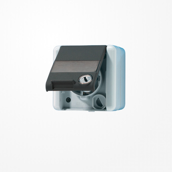 Jung 820NAWSL SCHUKO-Steckdose, mit Schriftfeld, Klappdeckel, mit Sicherheitsschloss, IP 44, WG 800